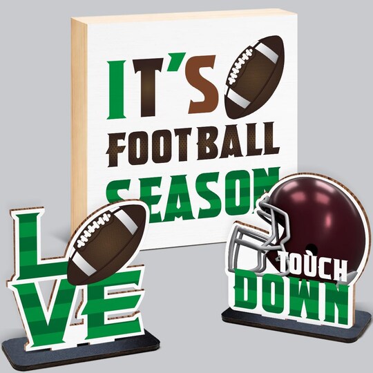 Football Season Wooden Box Signs Set – 3Pcs Sports Table Centerpieces, Rustic It’s Football Season Tiered Tray Decor for Bedroom, Party Shelf, Boys Room & Home Display